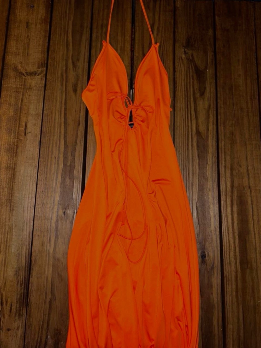 SHEIN Orange Halter Maxi Dress with Tie-Front